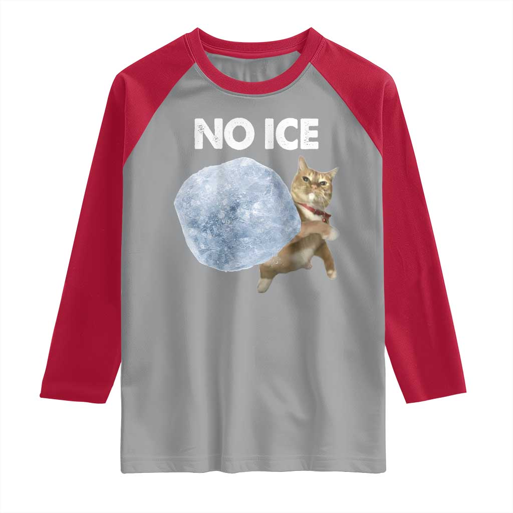 No Ice Raglan Shirt Funny Cat Meme Subtle FDT Political Satire TS10 Sport Gray Red Print Your Wear