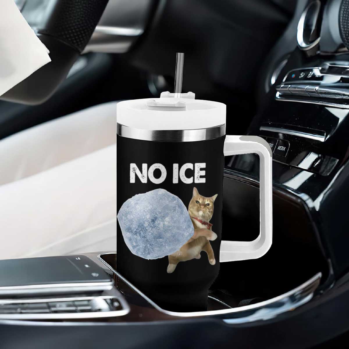 No Ice Tumbler With Handle Funny Cat Meme Subtle FDT Political Satire TS10 Print Your Wear