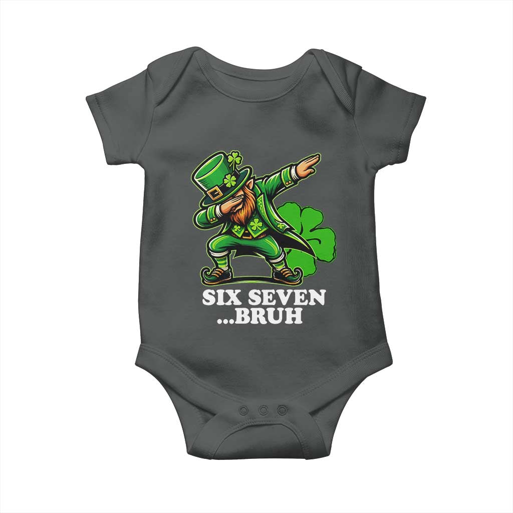 St Patricks Day Six Seven Bruh Baby Onesie Leprechaun 67 Meme Irish Ireland Lucky Shamrocks TS10 Dark Heather Print Your Wear