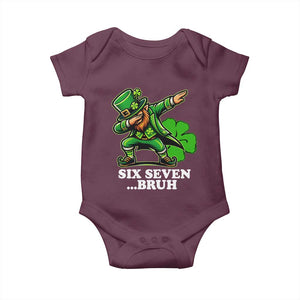 St Patricks Day Six Seven Bruh Baby Onesie Leprechaun 67 Meme Irish Ireland Lucky Shamrocks TS10 Maroon Print Your Wear