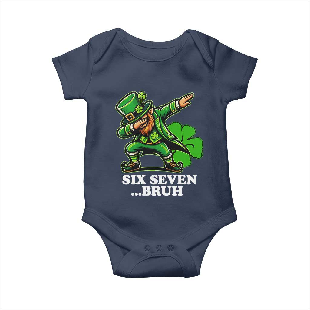 St Patricks Day Six Seven Bruh Baby Onesie Leprechaun 67 Meme Irish Ireland Lucky Shamrocks TS10 Navy Print Your Wear