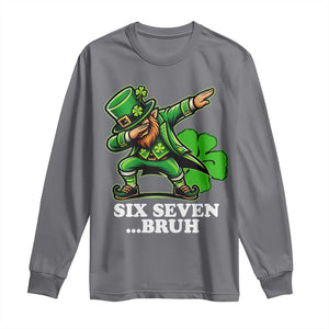 St Patricks Day Six Seven Bruh Long Sleeve Shirt Leprechaun 67 Meme Irish Ireland Lucky Shamrocks TS10 Charcoal Print Your Wear