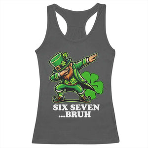 St Patricks Day Six Seven Bruh Racerback Tank Top Leprechaun 67 Meme Irish Ireland Lucky Shamrocks TS10 Dark Heather Print Your Wear