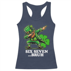 St Patricks Day Six Seven Bruh Racerback Tank Top Leprechaun 67 Meme Irish Ireland Lucky Shamrocks TS10 Navy Print Your Wear