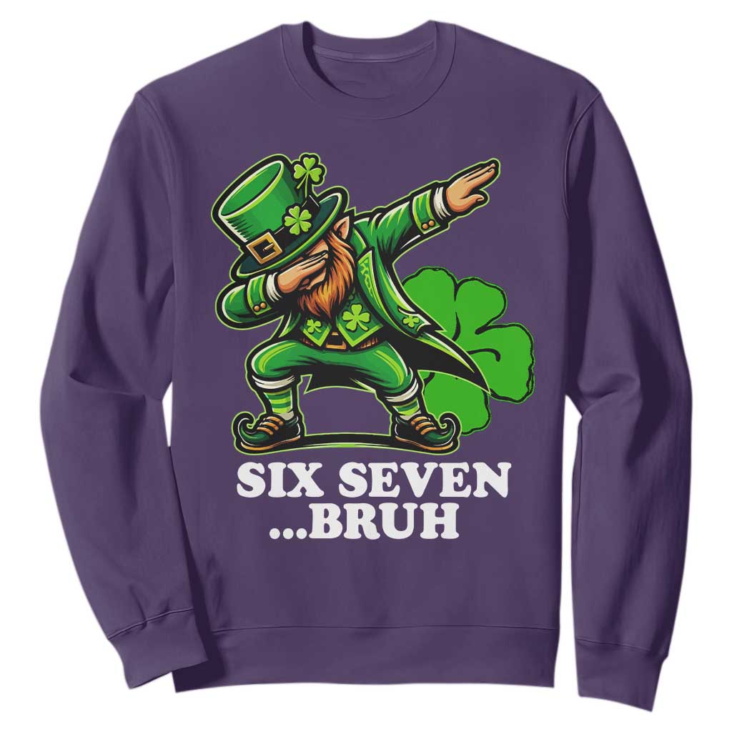 St Patricks Day Six Seven Bruh Sweatshirt Leprechaun 67 Meme Irish Ireland Lucky Shamrocks TS10 Purple Print Your Wear