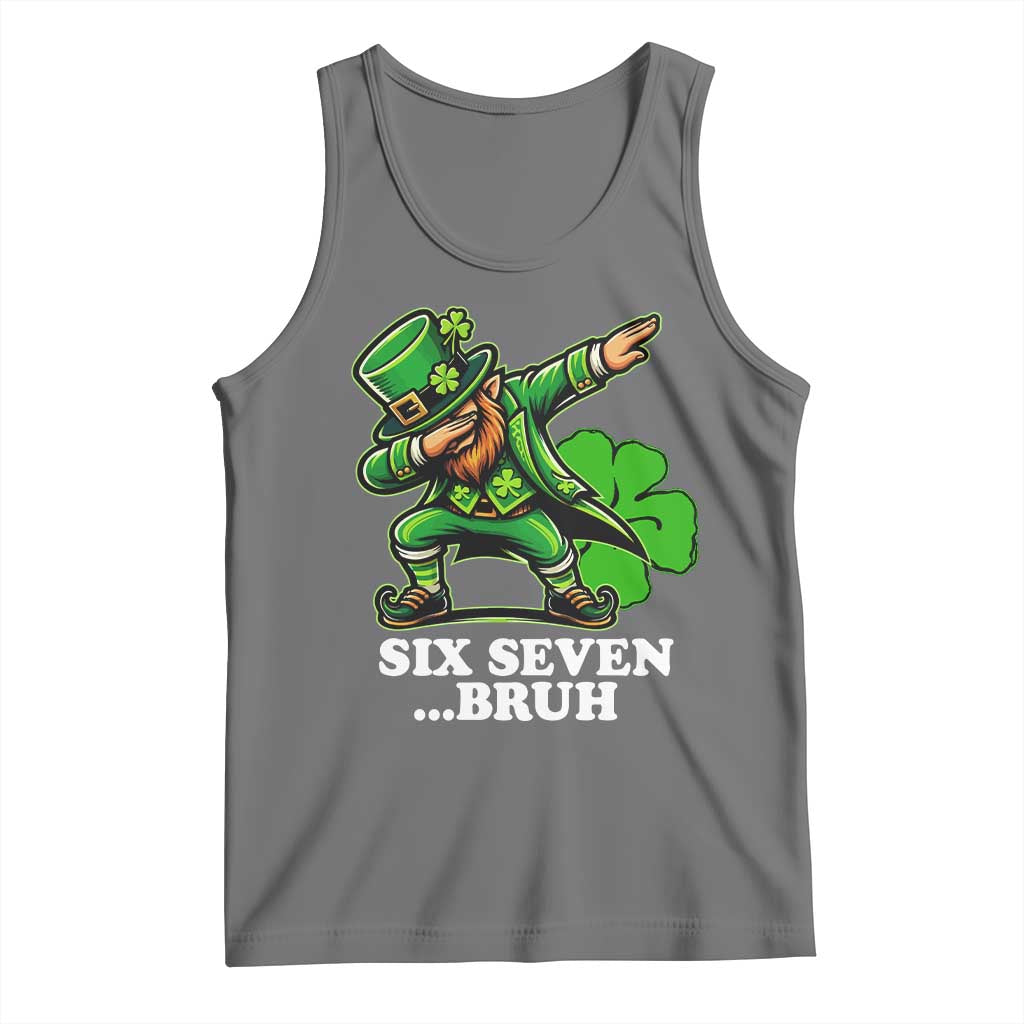 St Patricks Day Six Seven Bruh Tank Top Leprechaun 67 Meme Irish Ireland Lucky Shamrocks TS10 Black Heather Print Your Wear