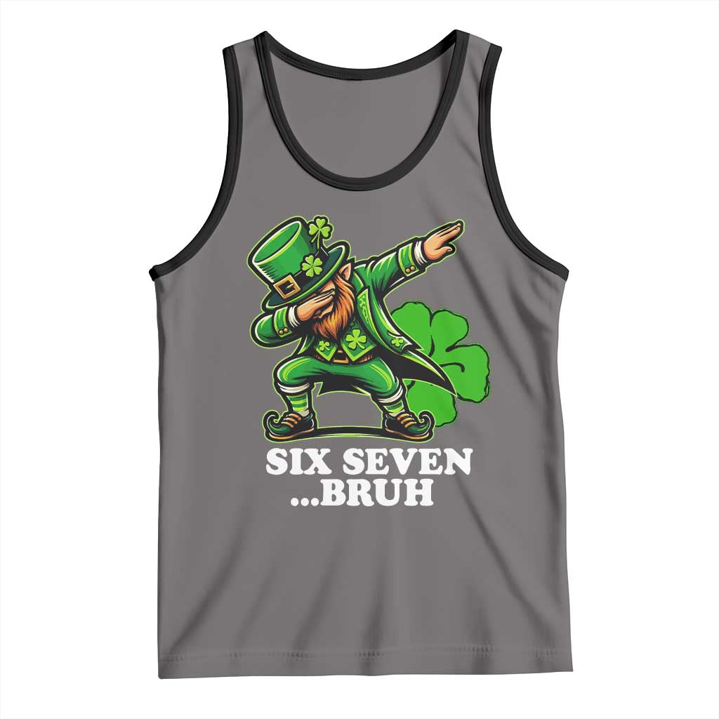 St Patricks Day Six Seven Bruh Tank Top Leprechaun 67 Meme Irish Ireland Lucky Shamrocks TS10 Deep Heather Black Print Your Wear