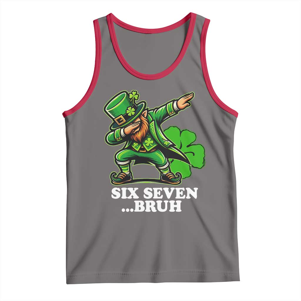 St Patricks Day Six Seven Bruh Tank Top Leprechaun 67 Meme Irish Ireland Lucky Shamrocks TS10 Deep Heather Red Print Your Wear