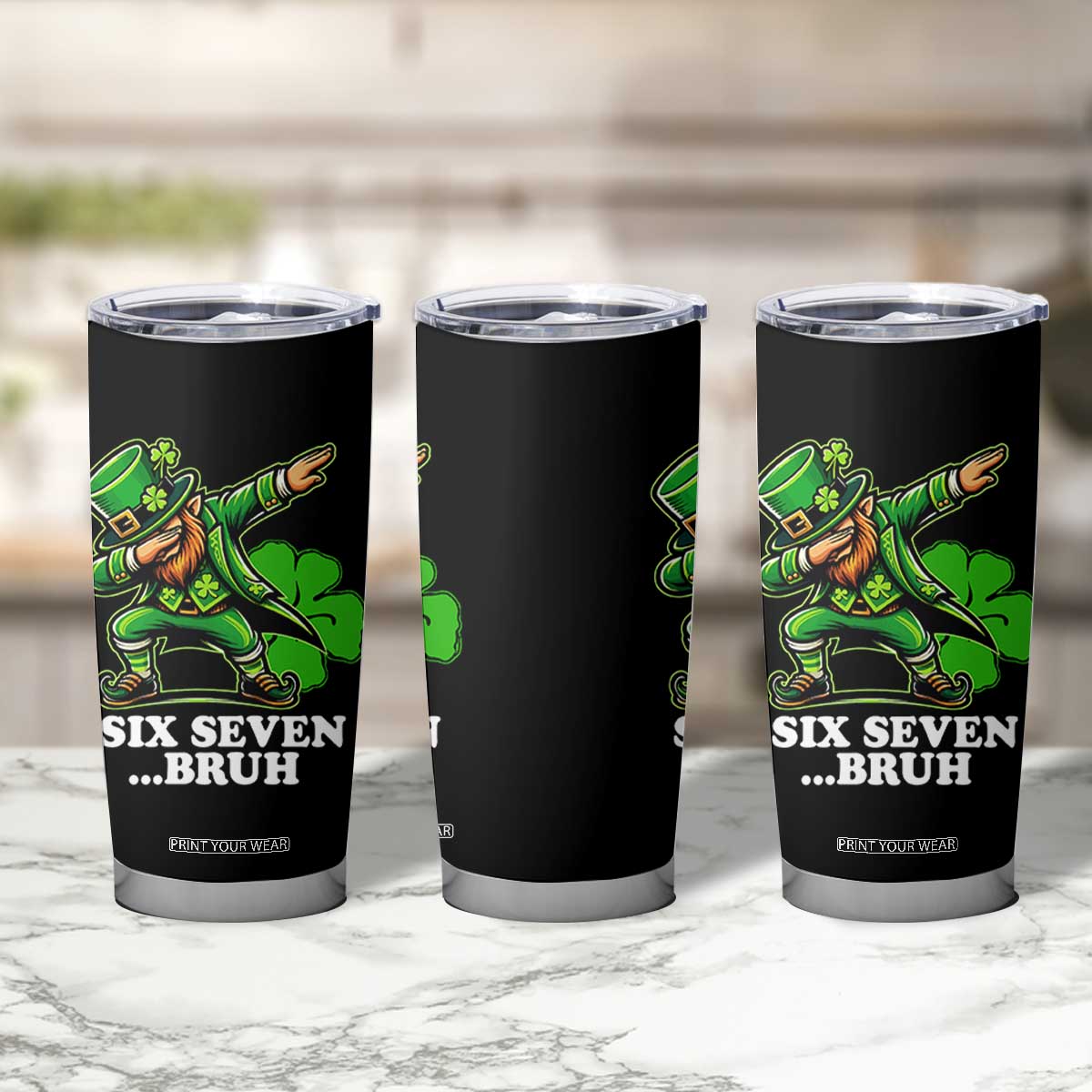St Patricks Day Six Seven Bruh Tumbler Cup Leprechaun 67 Meme Irish Ireland Lucky Shamrocks TS10 Print Your Wear