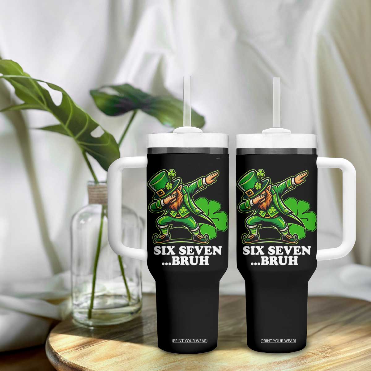 St Patricks Day Six Seven Bruh Tumbler With Handle Leprechaun 67 Meme Irish Ireland Lucky Shamrocks TS10 Print Your Wear
