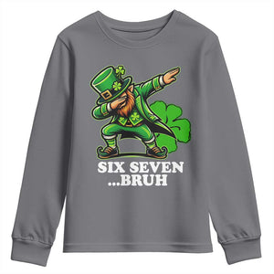 St Patricks Day Six Seven Bruh Youth Sweatshirt Leprechaun 67 Meme Irish Ireland Lucky Shamrocks TS10 Charcoal Print Your Wear