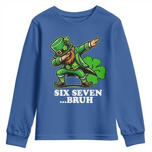 St Patricks Day Six Seven Bruh Youth Sweatshirt Leprechaun 67 Meme Irish Ireland Lucky Shamrocks TS10 Royal Blue Print Your Wear