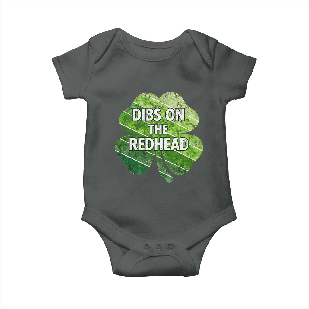 Funny Irish St Patricks Day Dibs On The Redhead Baby Onesie Retro Vintage Lucky Shamrock TS10 Dark Heather Print Your Wear