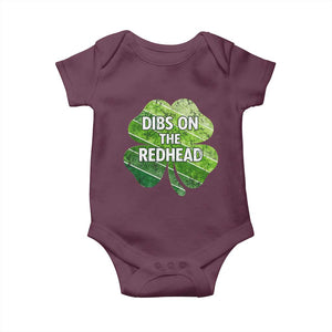 Funny Irish St Patricks Day Dibs On The Redhead Baby Onesie Retro Vintage Lucky Shamrock TS10 Maroon Print Your Wear