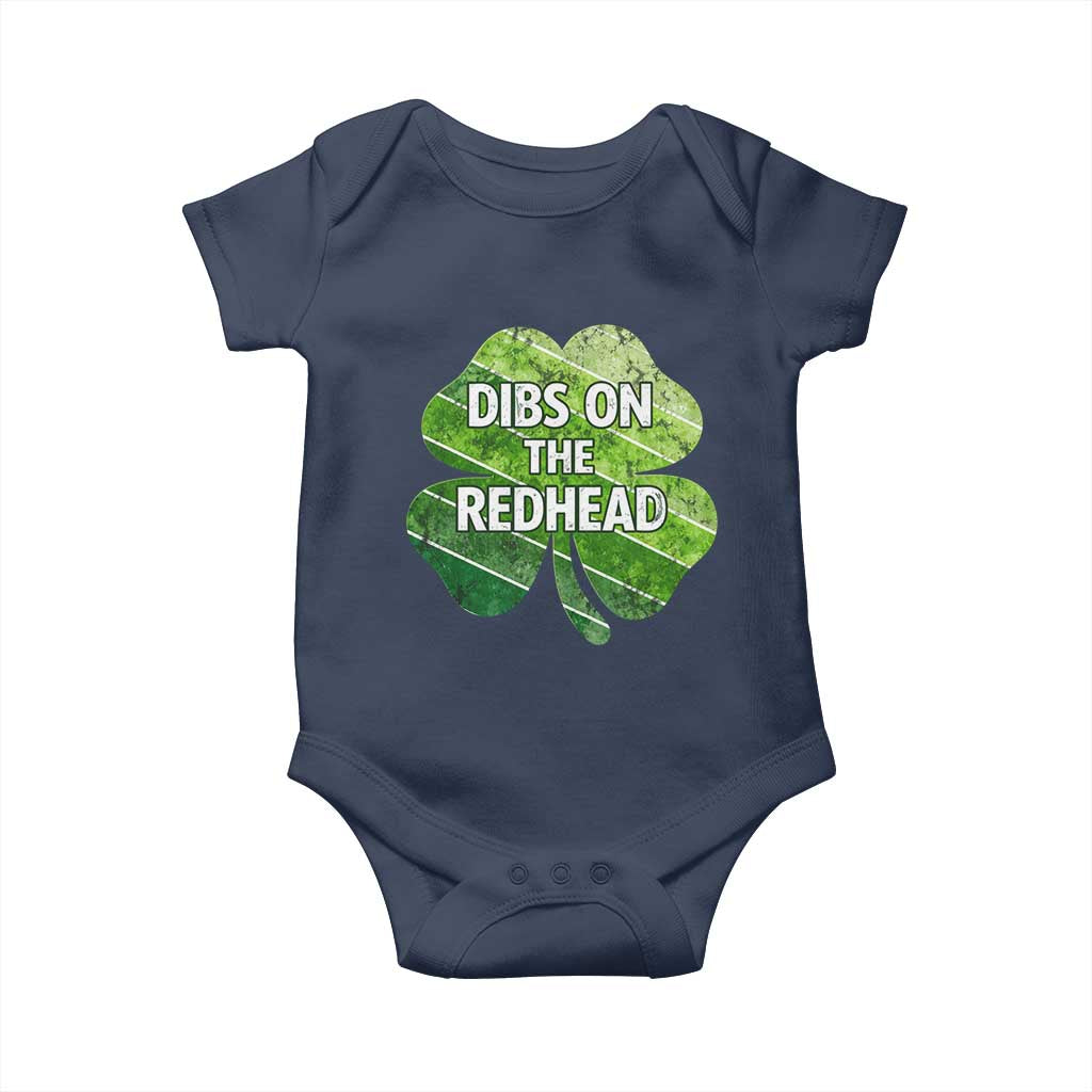 Funny Irish St Patricks Day Dibs On The Redhead Baby Onesie Retro Vintage Lucky Shamrock TS10 Navy Print Your Wear