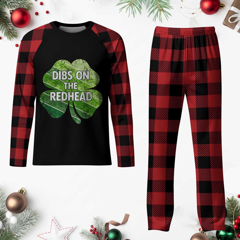 Funny Irish St Patricks Day Dibs On The Redhead Plaid Pajama Set Retro Vintage Lucky Shamrock TS10 Buffalo Plaid Print Your Wear