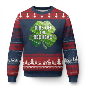 Funny Irish St Patricks Day Dibs On The Redhead Ugly Christmas Sweater Retro Vintage Lucky Shamrock TS10 Navy Red Print Your Wear