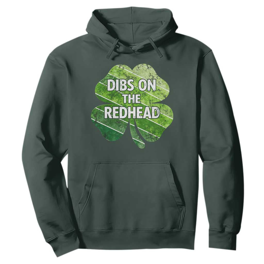 Funny Irish St Patricks Day Dibs On The Redhead Hoodie Retro Vintage Lucky Shamrock TS10 Dark Forest Green Print Your Wear