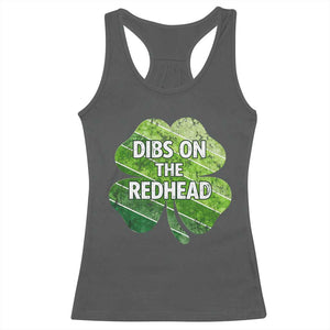 Funny Irish St Patricks Day Dibs On The Redhead Racerback Tank Top Retro Vintage Lucky Shamrock TS10 Dark Heather Print Your Wear