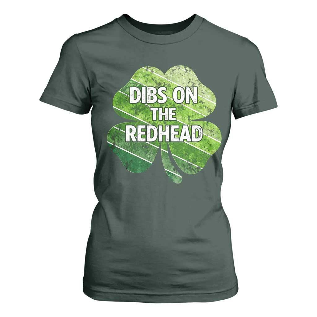 Funny Irish St Patricks Day Dibs On The Redhead T Shirt For Women Retro Vintage Lucky Shamrock TS10 Dark Forest Green Print Your Wear