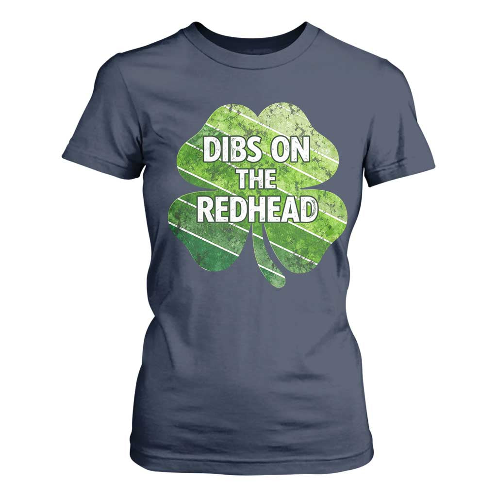 Funny Irish St Patricks Day Dibs On The Redhead T Shirt For Women Retro Vintage Lucky Shamrock TS10 Navy Print Your Wear