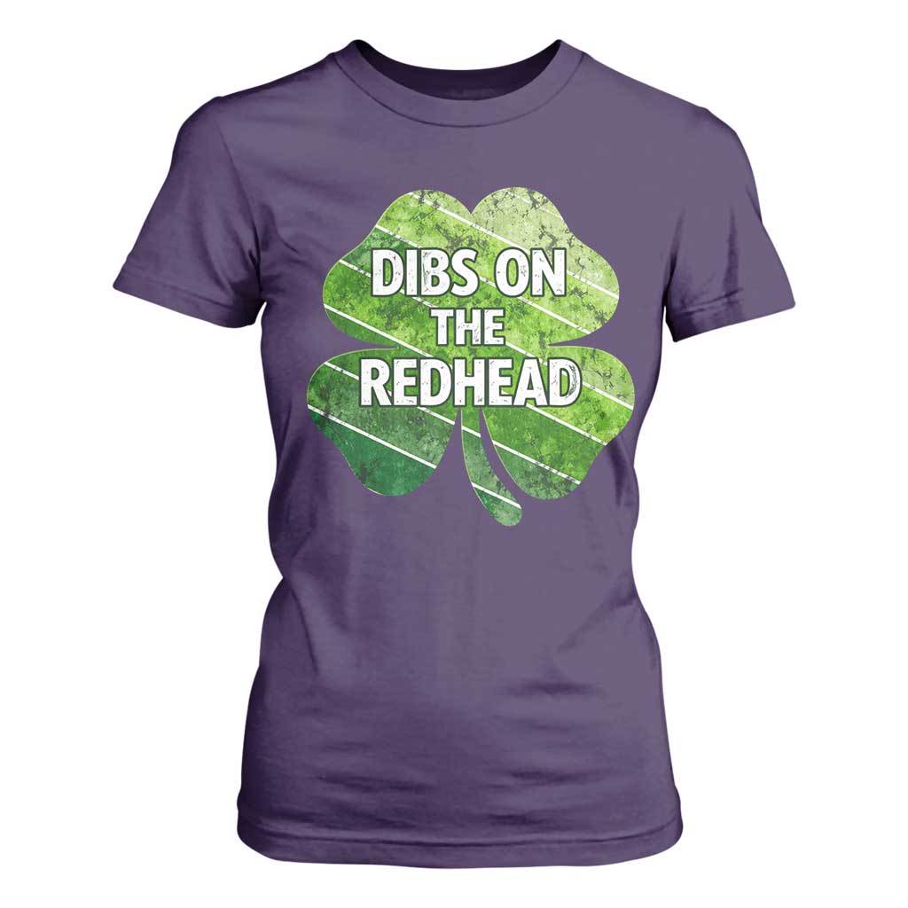 Funny Irish St Patricks Day Dibs On The Redhead T Shirt For Women Retro Vintage Lucky Shamrock TS10 Purple Print Your Wear
