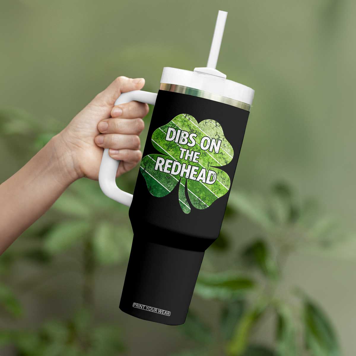 Funny Irish St Patricks Day Dibs On The Redhead Tumbler With Handle Retro Vintage Lucky Shamrock TS10 Print Your Wear