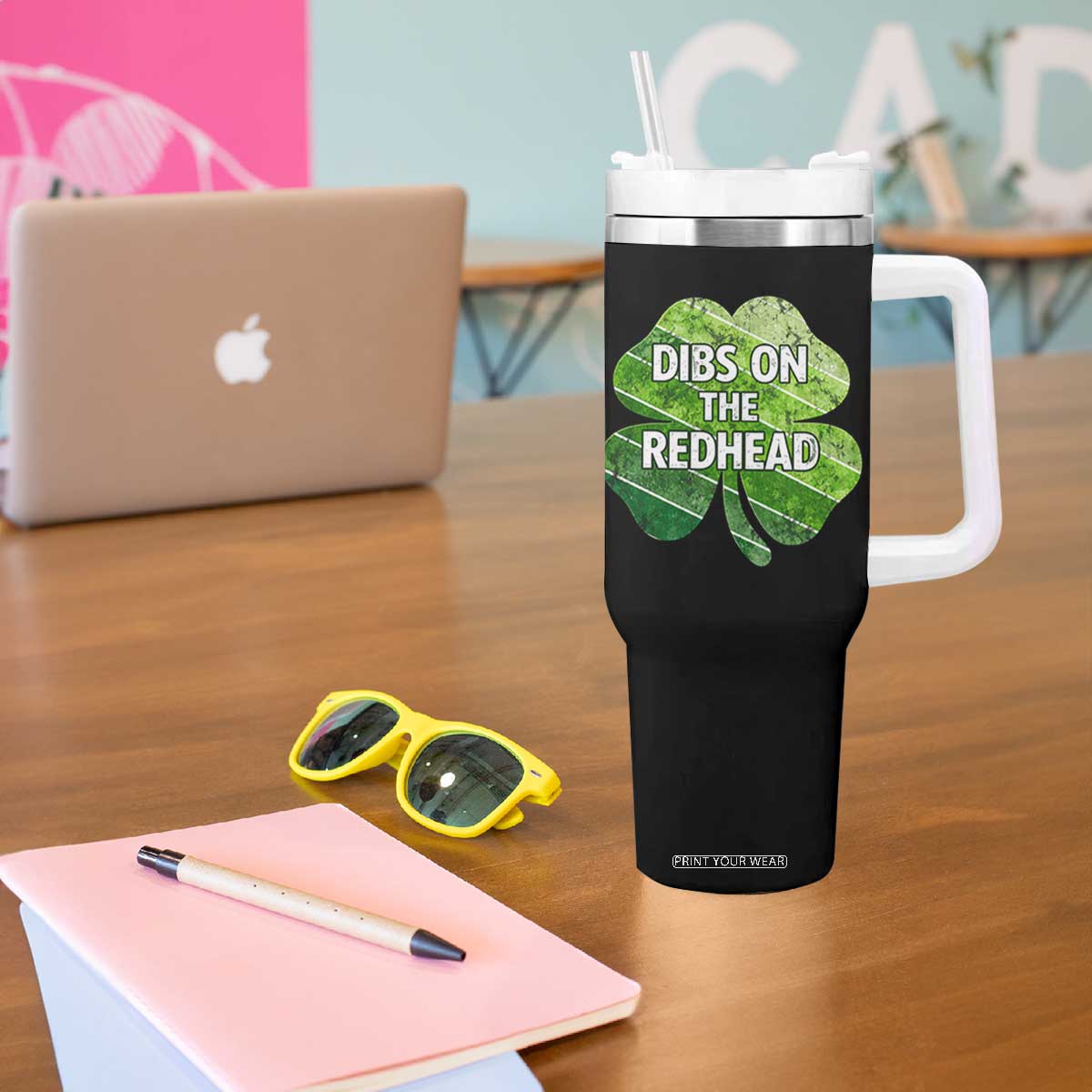 Funny Irish St Patricks Day Dibs On The Redhead Tumbler With Handle Retro Vintage Lucky Shamrock TS10 Print Your Wear