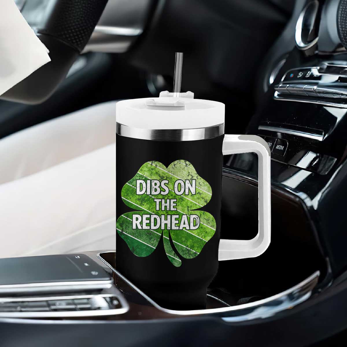 Funny Irish St Patricks Day Dibs On The Redhead Tumbler With Handle Retro Vintage Lucky Shamrock TS10 Print Your Wear