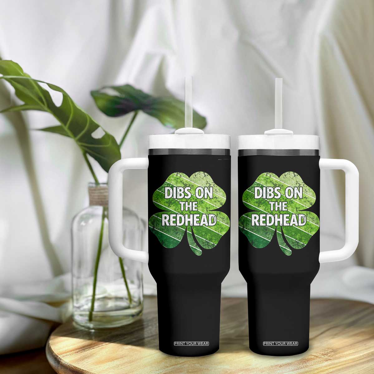 Funny Irish St Patricks Day Dibs On The Redhead Tumbler With Handle Retro Vintage Lucky Shamrock TS10 Print Your Wear