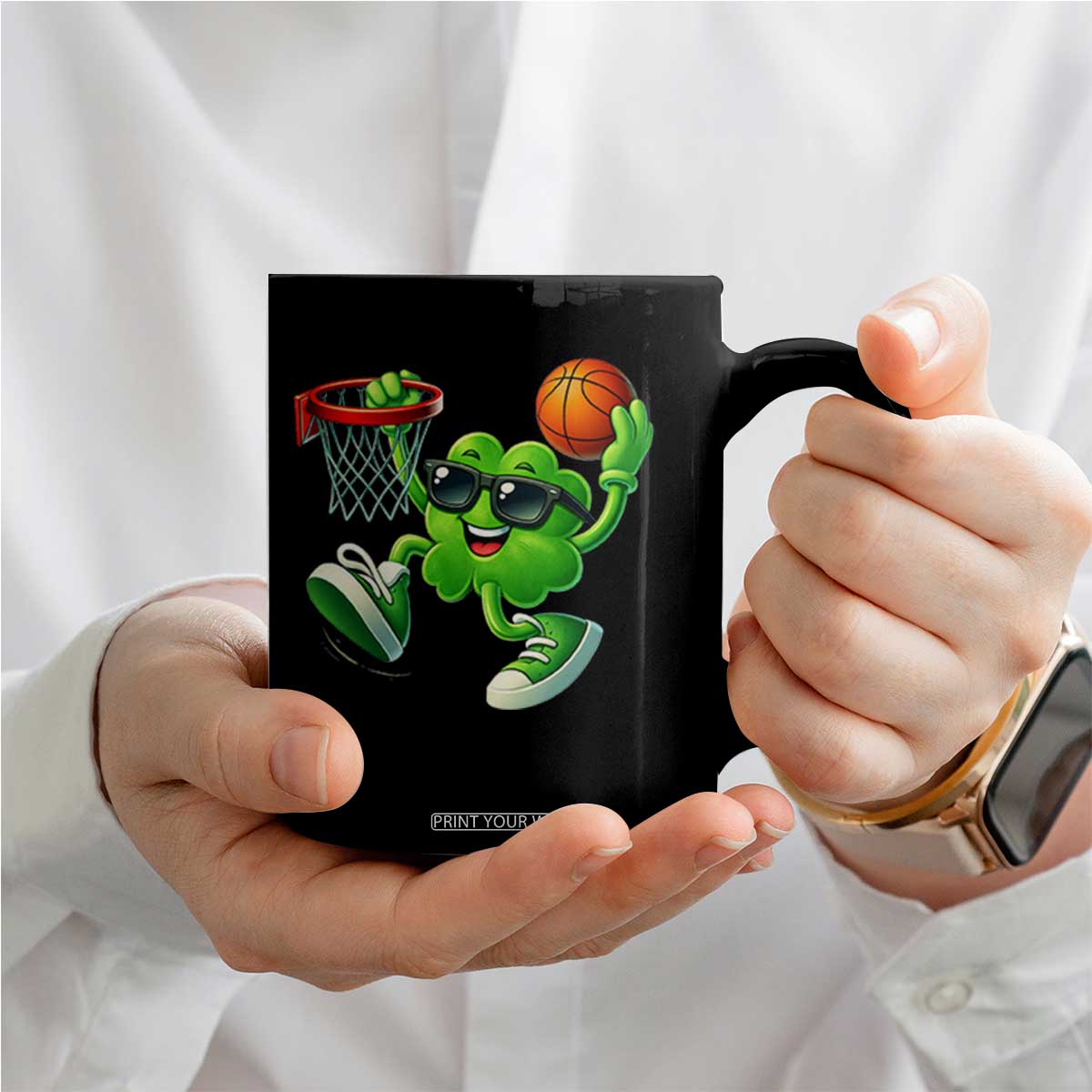 Basketball St Patricks Day Coffee Mug Cute Irish Shamrock Playing Basketball Player Team Boys TS10 Print Your Wear