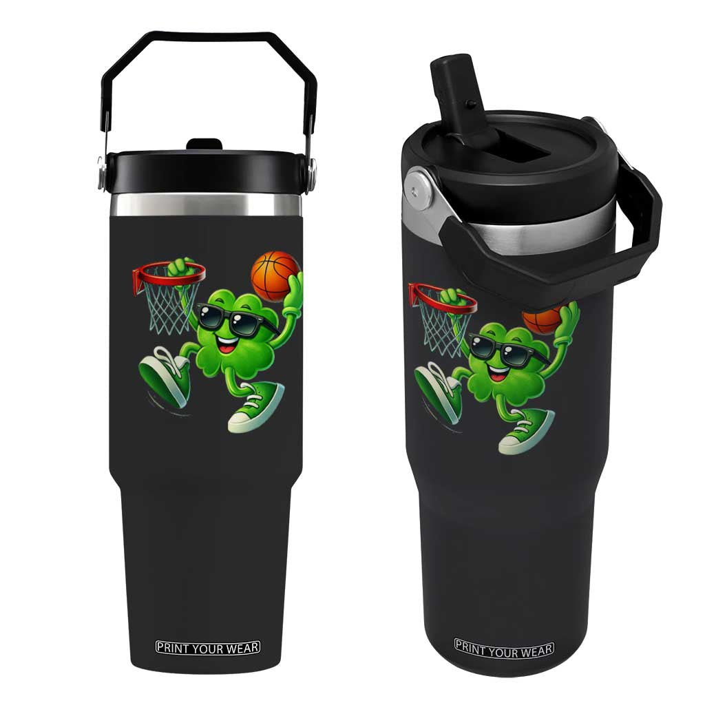 Basketball St Patricks Day Flip Straw Tumbler Cute Irish Shamrock Playing Basketball Player Team Boys TS10 One Size: 30 oz Black Print Your Wear