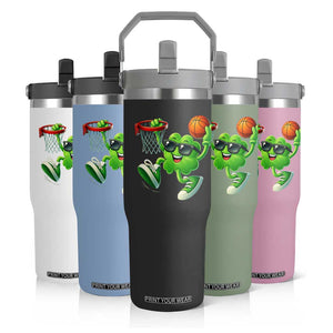 Basketball St Patricks Day Flip Straw Tumbler Cute Irish Shamrock Playing Basketball Player Team Boys TS10 Print Your Wear