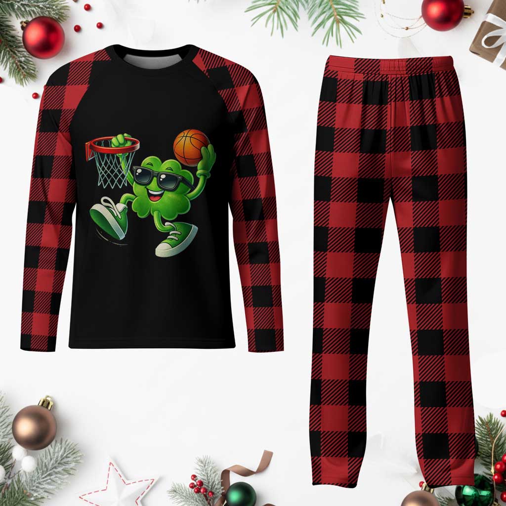 Basketball St Patricks Day Plaid Pajama Set Cute Irish Shamrock Playing Basketball Player Team Boys TS10 Buffalo Plaid Print Your Wear