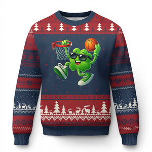 Basketball St Patricks Day Ugly Christmas Sweater Cute Irish Shamrock Playing Basketball Player Team Boys TS10 Navy Red Print Your Wear