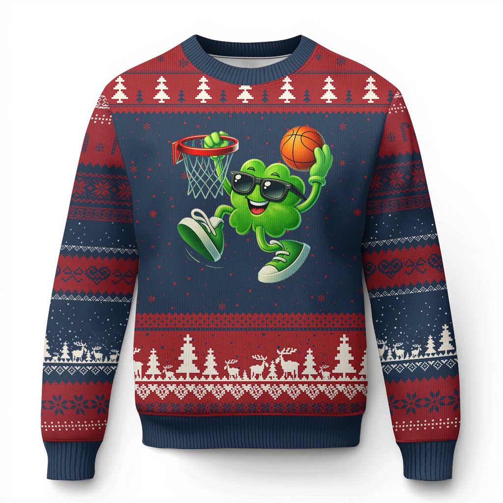 Basketball St Patricks Day Ugly Christmas Sweater Cute Irish Shamrock Playing Basketball Player Team Boys TS10 Navy Red Print Your Wear
