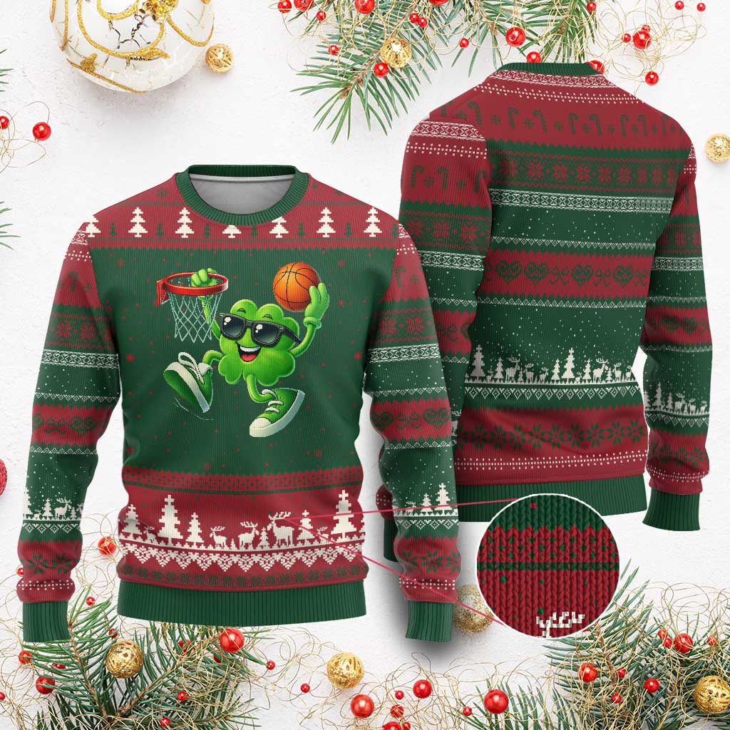 Basketball St Patricks Day Ugly Christmas Sweater Cute Irish Shamrock Playing Basketball Player Team Boys TS10 Red Green Print Your Wear
