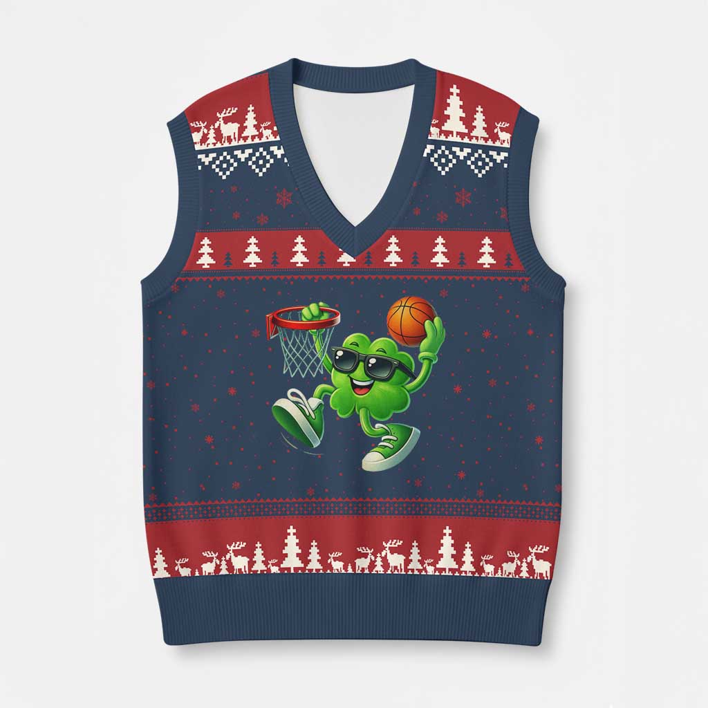 Basketball St Patricks Day V-Neck Knit Sweater Vest Cute Irish Shamrock Playing Basketball Player Team Boys TS10 Navy Red Print Your Wear