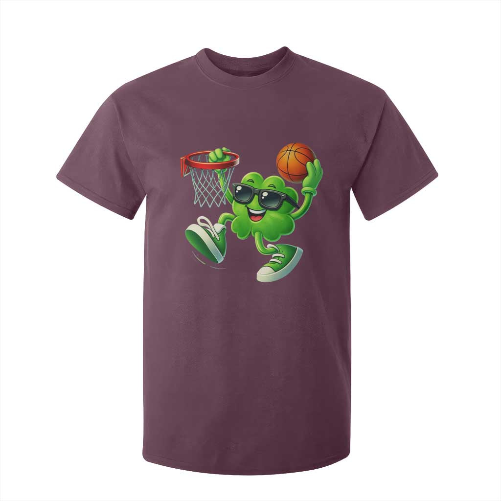 Basketball St Patricks Day T Shirt For Kid Cute Irish Shamrock Playing Basketball Player Team Boys TS10 Maroon Print Your Wear
