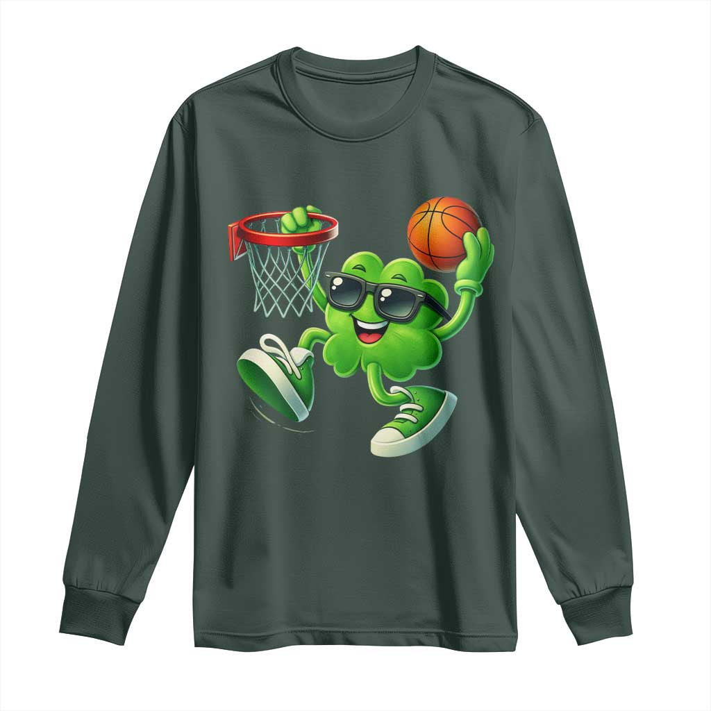 Basketball St Patricks Day Long Sleeve Shirt Cute Irish Shamrock Playing Basketball Player Team Boys TS10 Dark Forest Green Print Your Wear