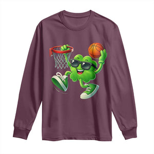 Basketball St Patricks Day Long Sleeve Shirt Cute Irish Shamrock Playing Basketball Player Team Boys TS10 Maroon Print Your Wear