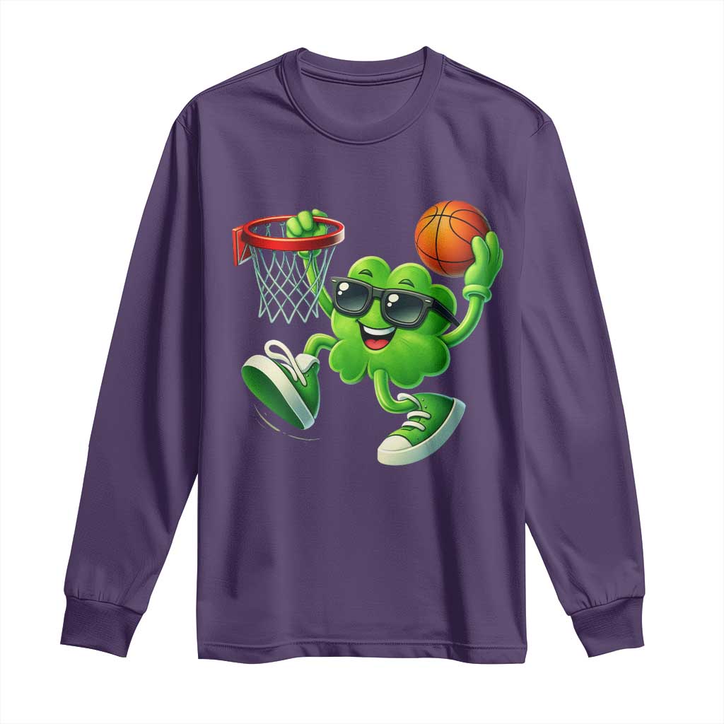 Basketball St Patricks Day Long Sleeve Shirt Cute Irish Shamrock Playing Basketball Player Team Boys TS10 Purple Print Your Wear