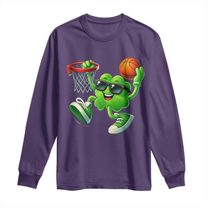 Basketball St Patricks Day Long Sleeve Shirt Cute Irish Shamrock Playing Basketball Player Team Boys TS10 Purple Print Your Wear
