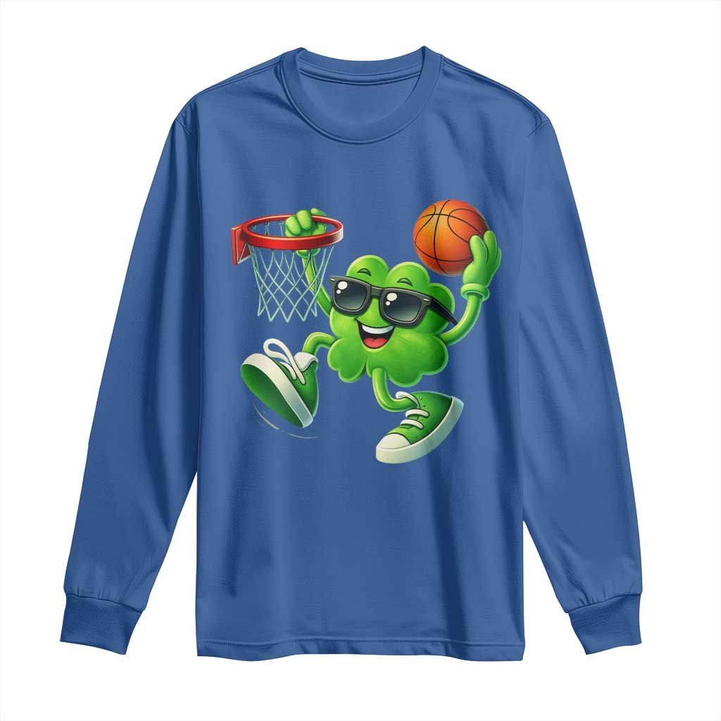 Basketball St Patricks Day Long Sleeve Shirt Cute Irish Shamrock Playing Basketball Player Team Boys TS10 Royal Blue Print Your Wear