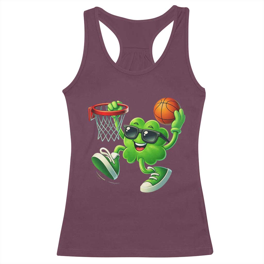 Basketball St Patricks Day Racerback Tank Top Cute Irish Shamrock Playing Basketball Player Team Boys TS10 Maroon Print Your Wear