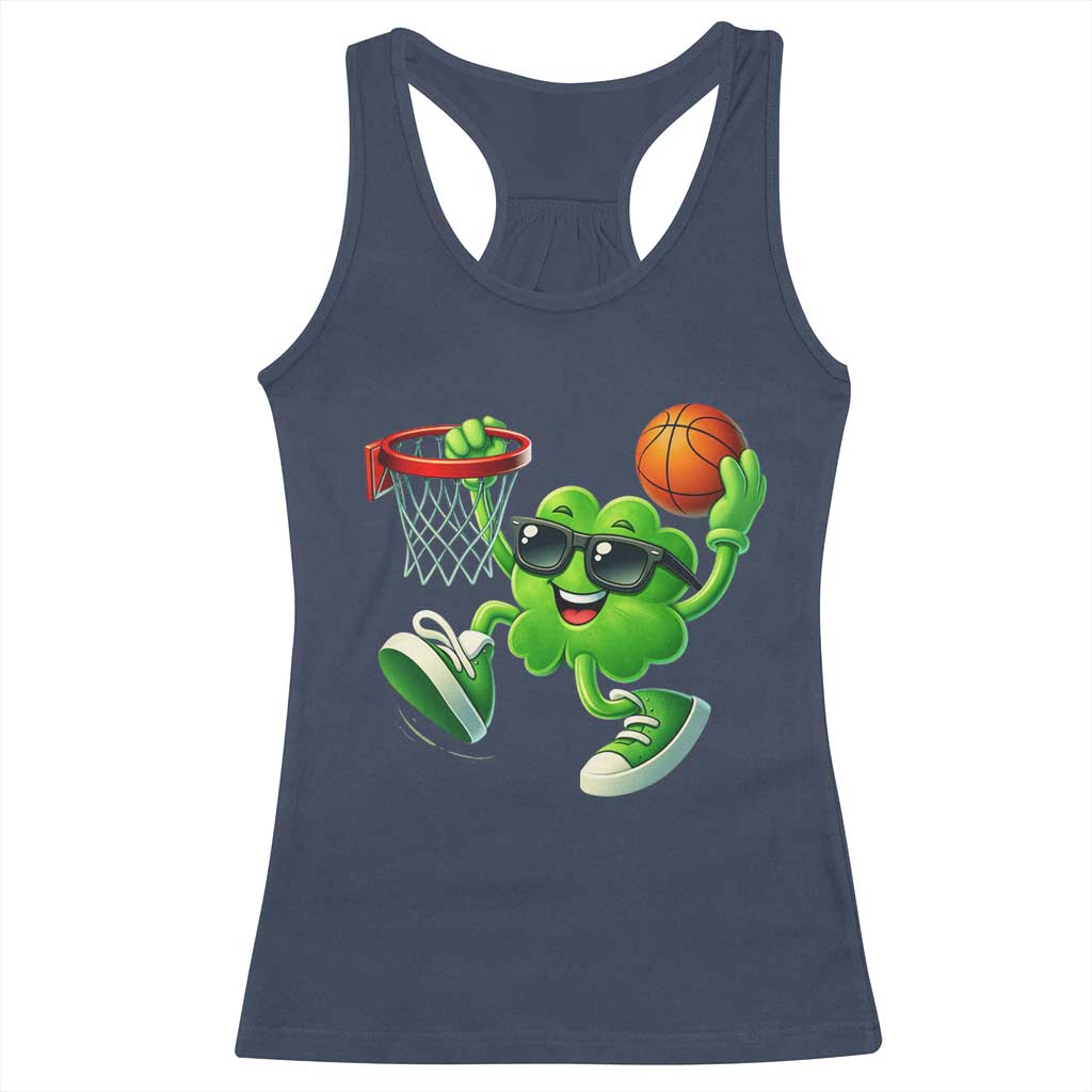 Basketball St Patricks Day Racerback Tank Top Cute Irish Shamrock Playing Basketball Player Team Boys TS10 Navy Print Your Wear