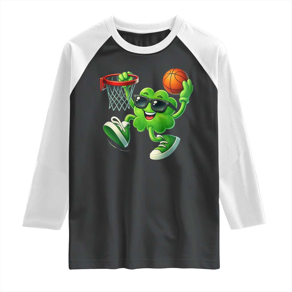 Basketball St Patricks Day Raglan Shirt Cute Irish Shamrock Playing Basketball Player Team Boys TS10 Black White Print Your Wear