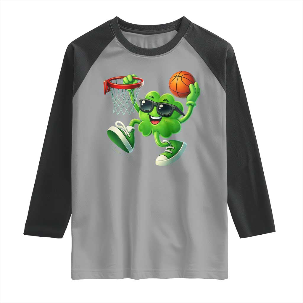 Basketball St Patricks Day Raglan Shirt Cute Irish Shamrock Playing Basketball Player Team Boys TS10 Sport Gray Black Print Your Wear