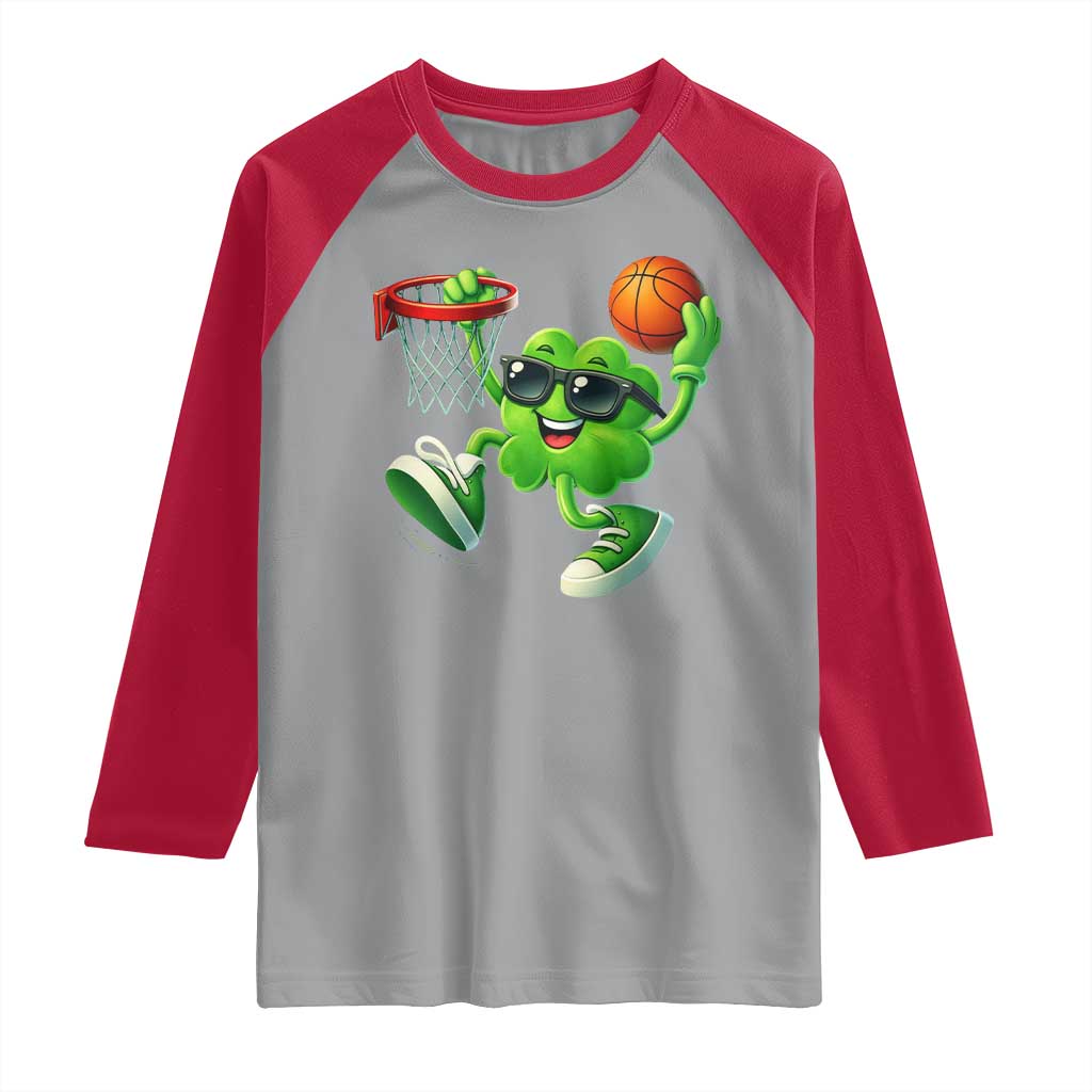 Basketball St Patricks Day Raglan Shirt Cute Irish Shamrock Playing Basketball Player Team Boys TS10 Sport Gray Red Print Your Wear