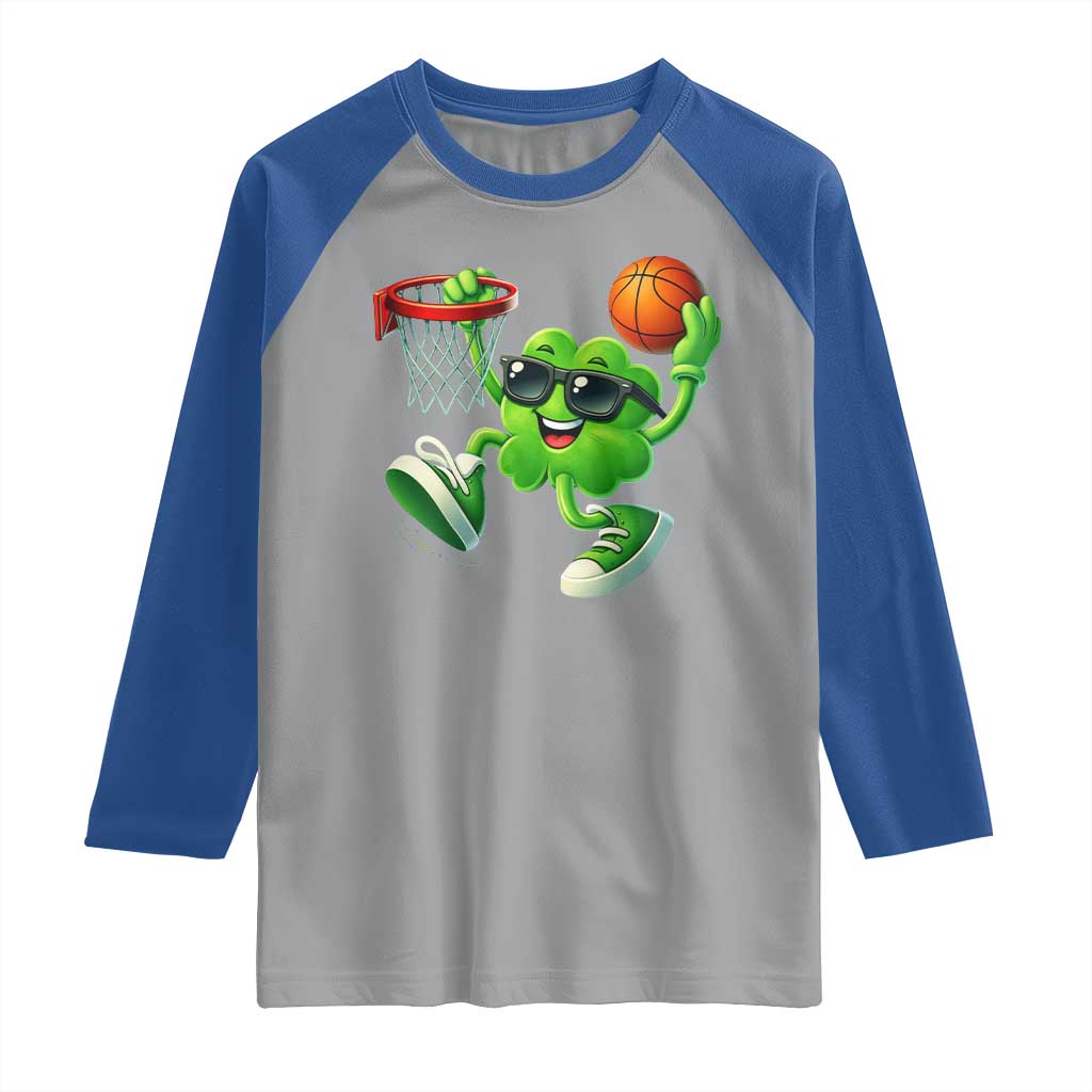 Basketball St Patricks Day Raglan Shirt Cute Irish Shamrock Playing Basketball Player Team Boys TS10 Sport Gray Royal Print Your Wear